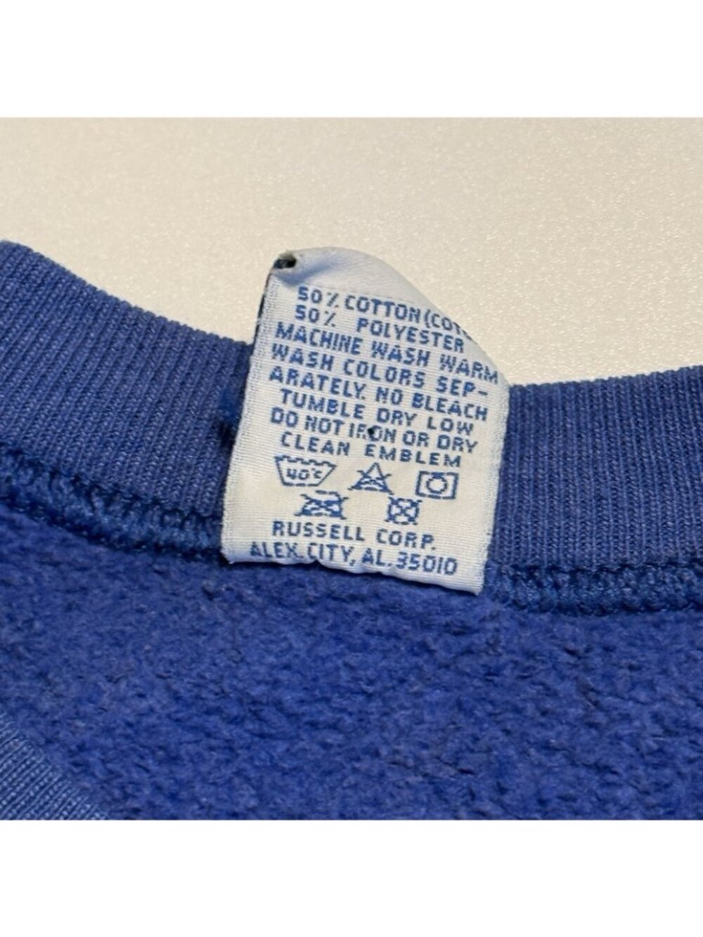 Vintage 90s Russell Athletic Crewneck Sweatshirt Blank Made in USA Blue Large L - Picture 7 of 9